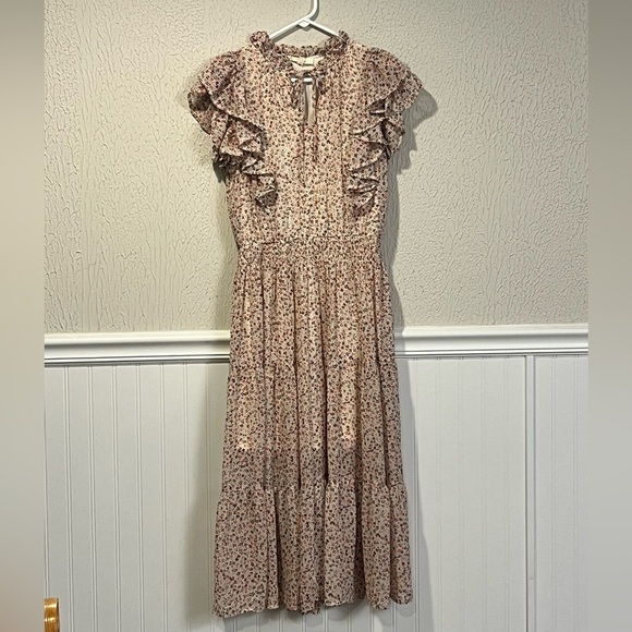 Entro cream floral print tiered midi dress size small - Picture 4 of 14